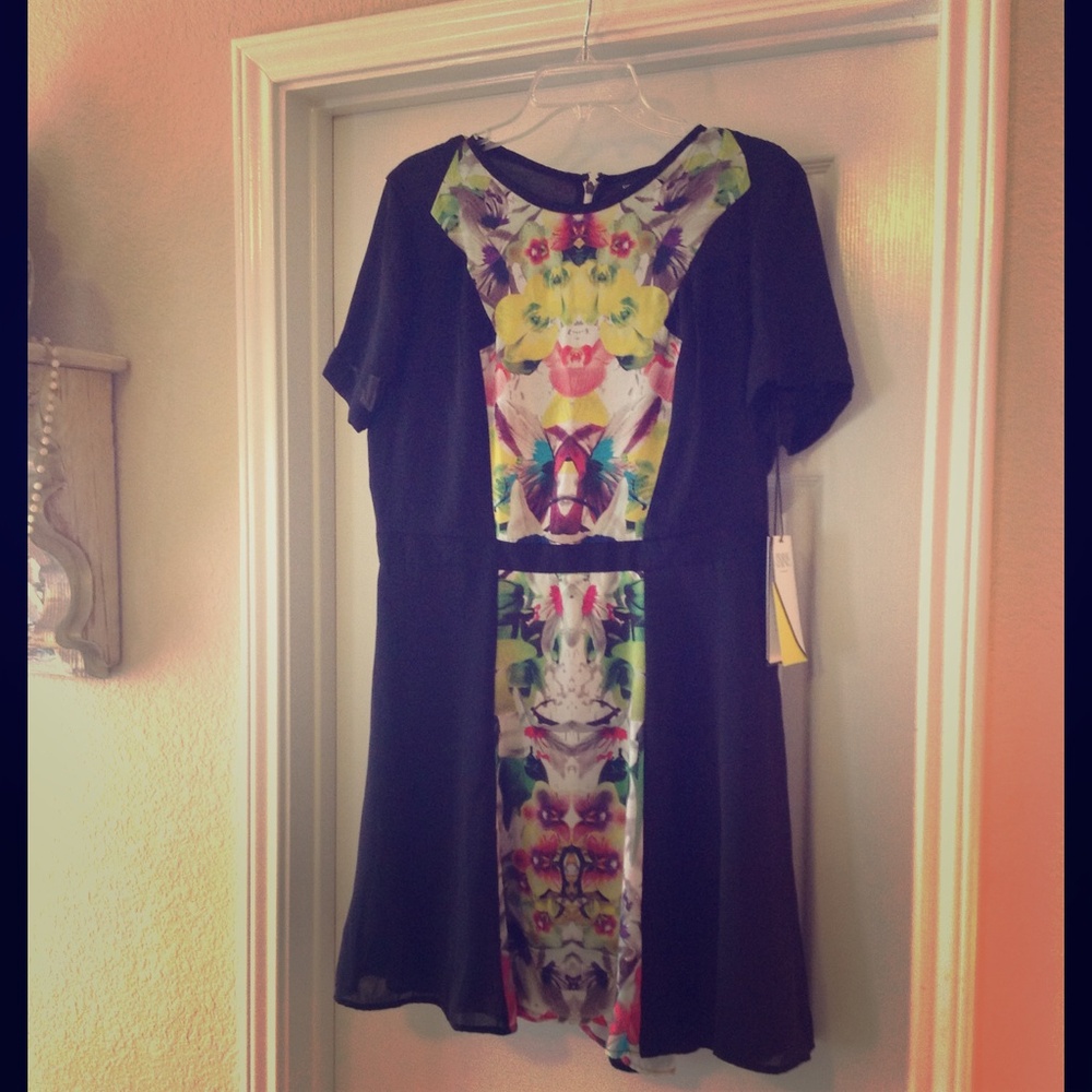 Prabal Gurung Black Dress with Multicolor Floral Panel